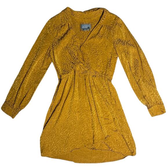 Anthropologie Long-Sleeve Mini Dress Leopard Print Gold Size Medium‎ - Picture 6 of 10